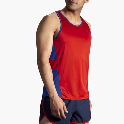 Model angle (relaxed) view of Brooks Stealth Singlet for men
