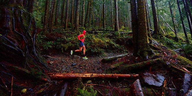 JP running on a forest trail