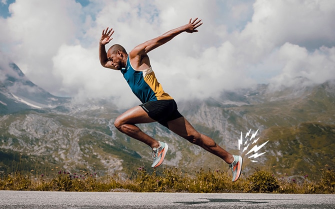 Runner levitating mid-stride