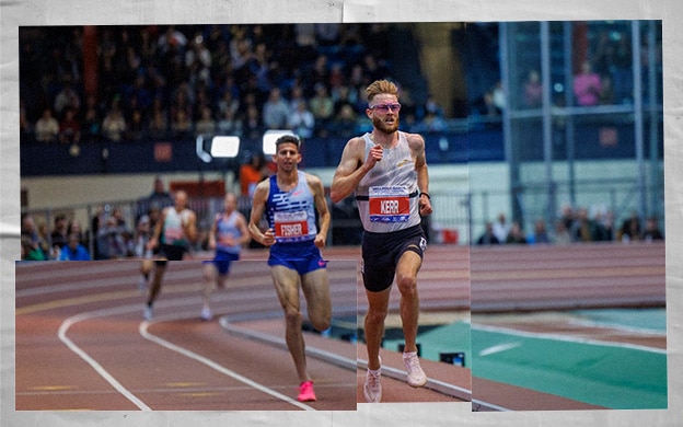 Medium shot of Josh Kerr running on a track