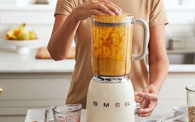 Blender with pumpkin protein pancake batter