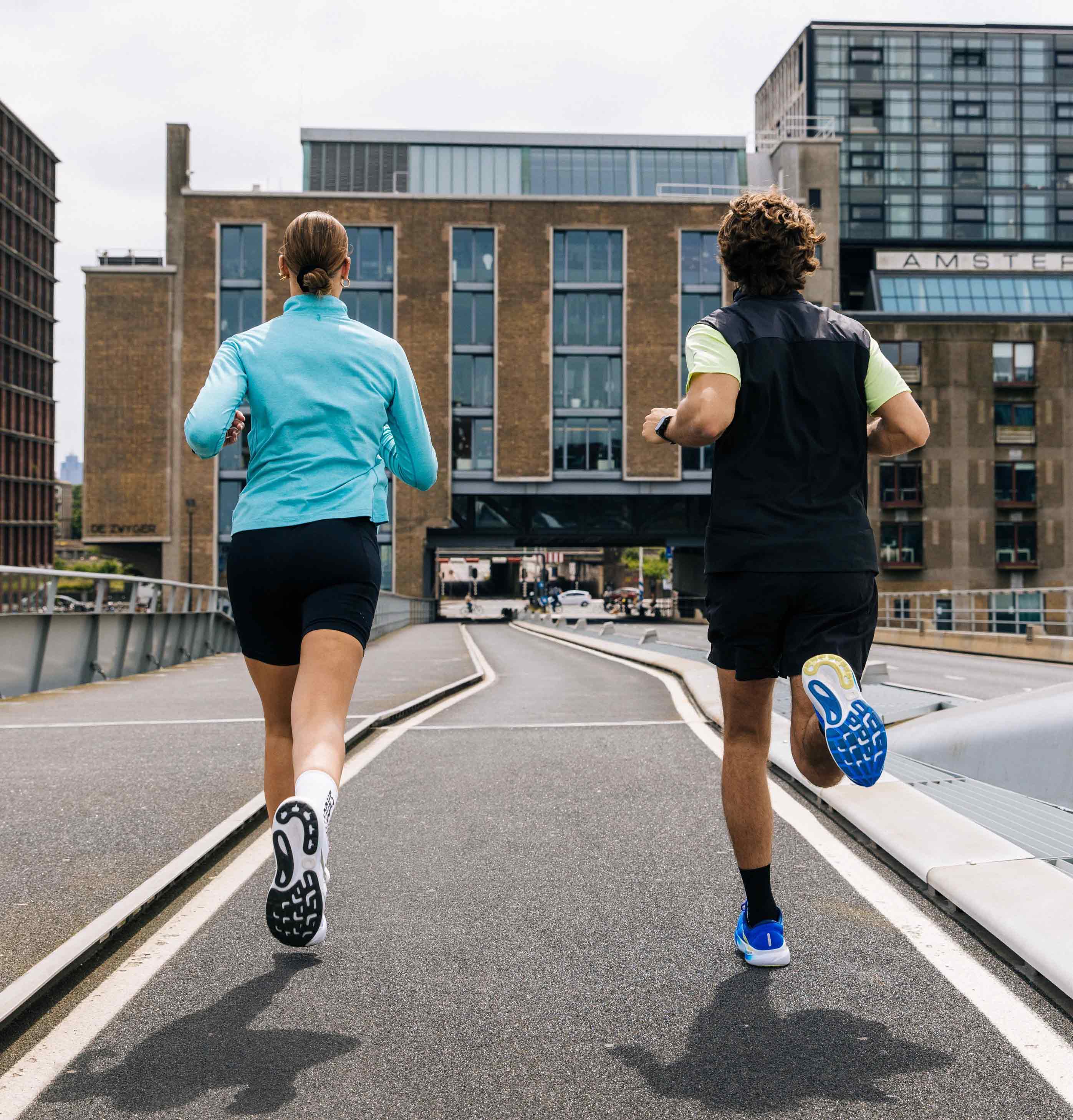 Medium shot of two runners in the roads of Berlin