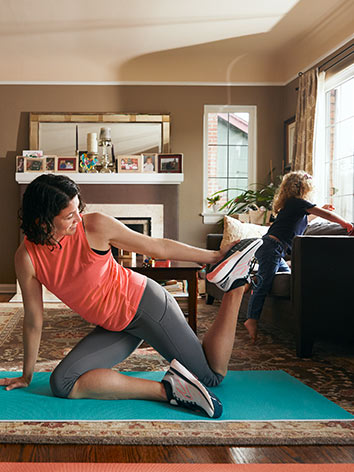 Amber stretching in her living room