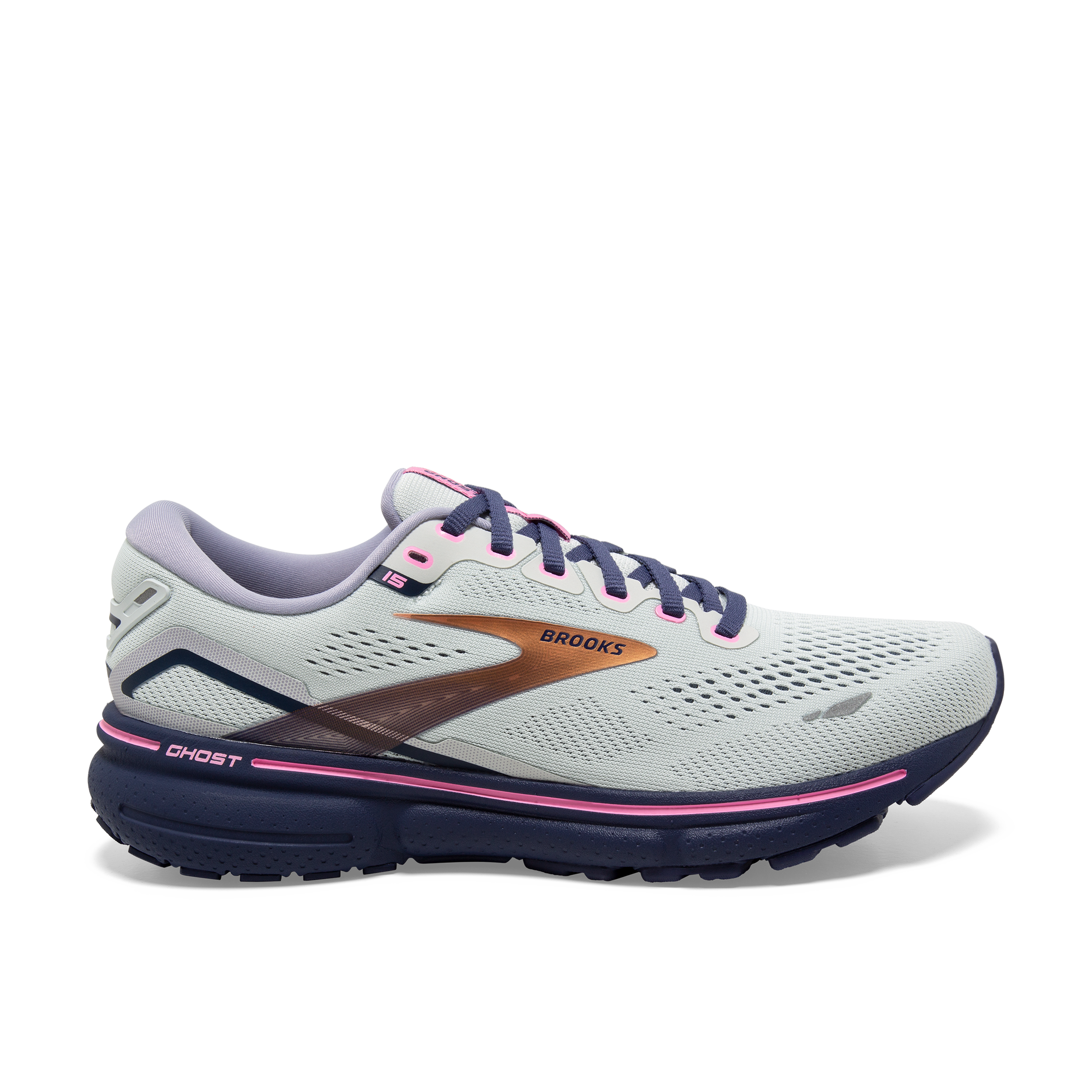 Womens Brooks Running Ghost 15 in Spa Blue/Neo Pink/Copper