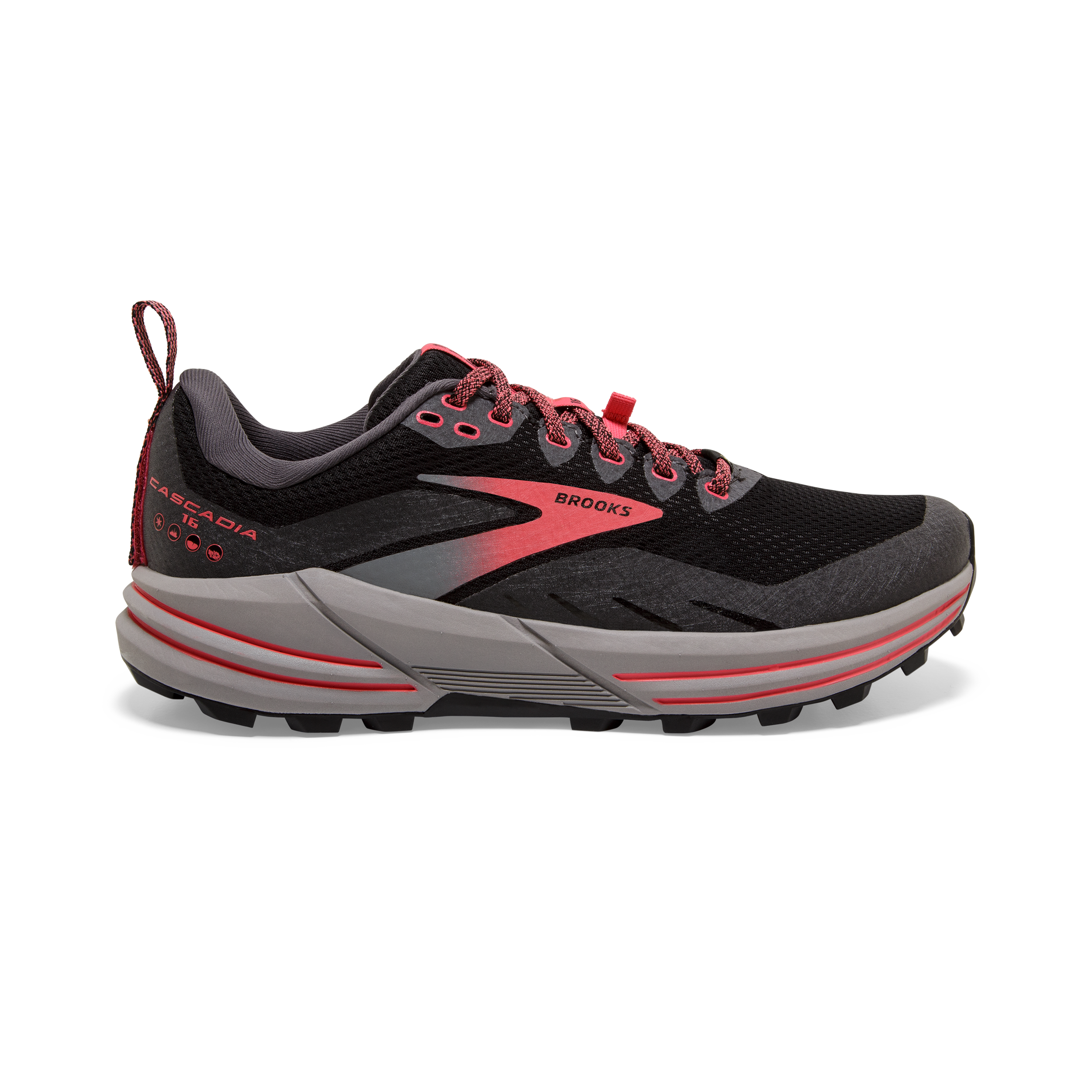 Brooks CASCADIA 16 - Zapatillas de trail running - black fiery red blazing  yellow/rojo 