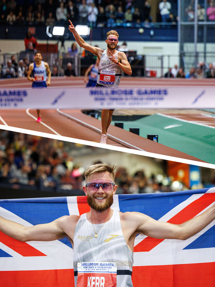 Josh Kerr celebrating a new world record