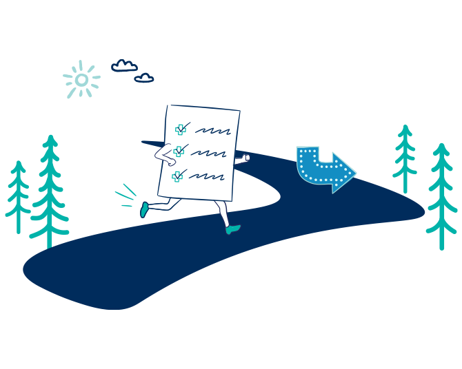 Illustration of chart running on a path with green trees